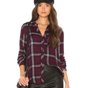 Rails Women's Gemini Metallic Plaid Flannel Shirt Cranberry Honey xs